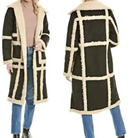 NWT Rebecca Minkoff M Boho Vegan Suede Shearling Wool Designer Coat Black $398 - Picture 3 of 15